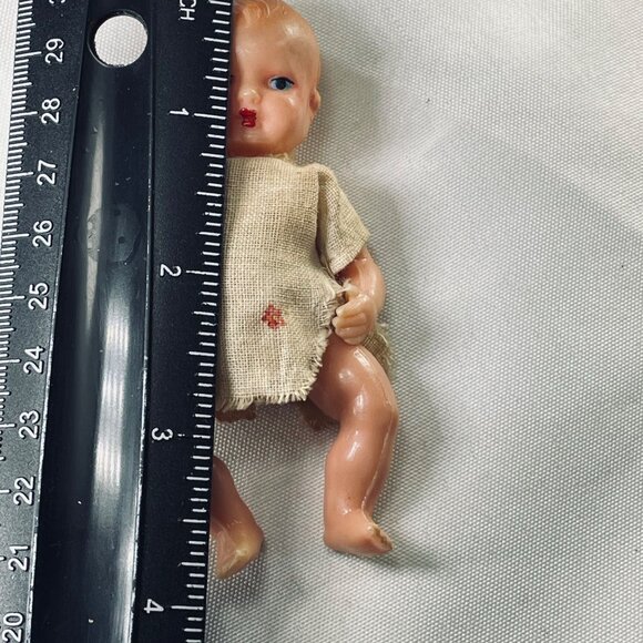 Vintage 4" Italian Celluloid Baby Doll W/ Cloth Outfit - Handmade Details & Wear - Picture 8 of 8